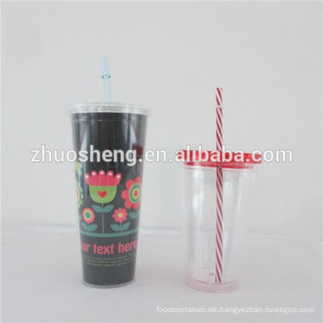 Doppelwandige Kunststoff Becher mit Stroh 16oz